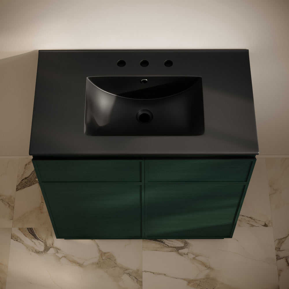 St. Tropez 36" Freestanding Bathroom Vanity in Green Oak with Black 3-Hole Widespread Sink Top