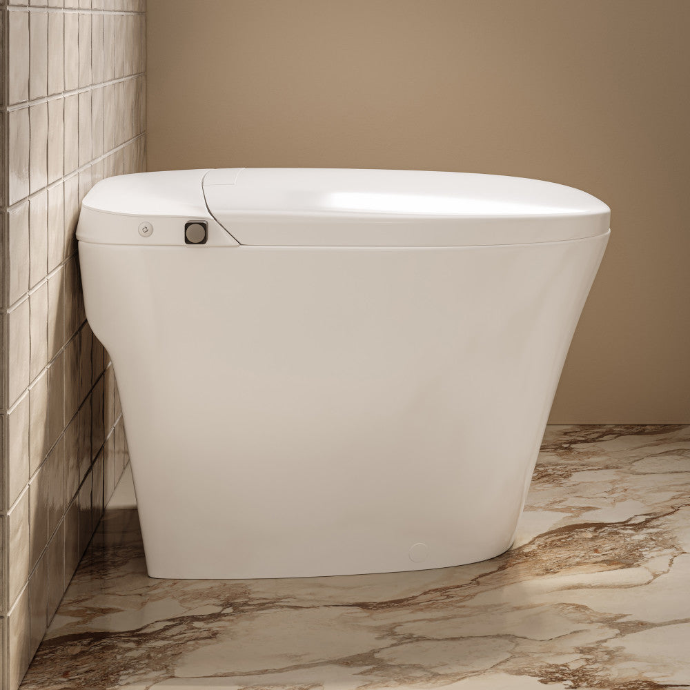 Hugo H Power Flush Tankless Toilet 12" Rough-in 1 GPF Non-Electric ADA Toilet with Integrated Tank and Manual Bidet in Glossy White
