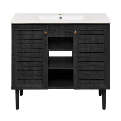 Bron 36" Freestanding Bathroom Vanity in Black Oak with Sink Top