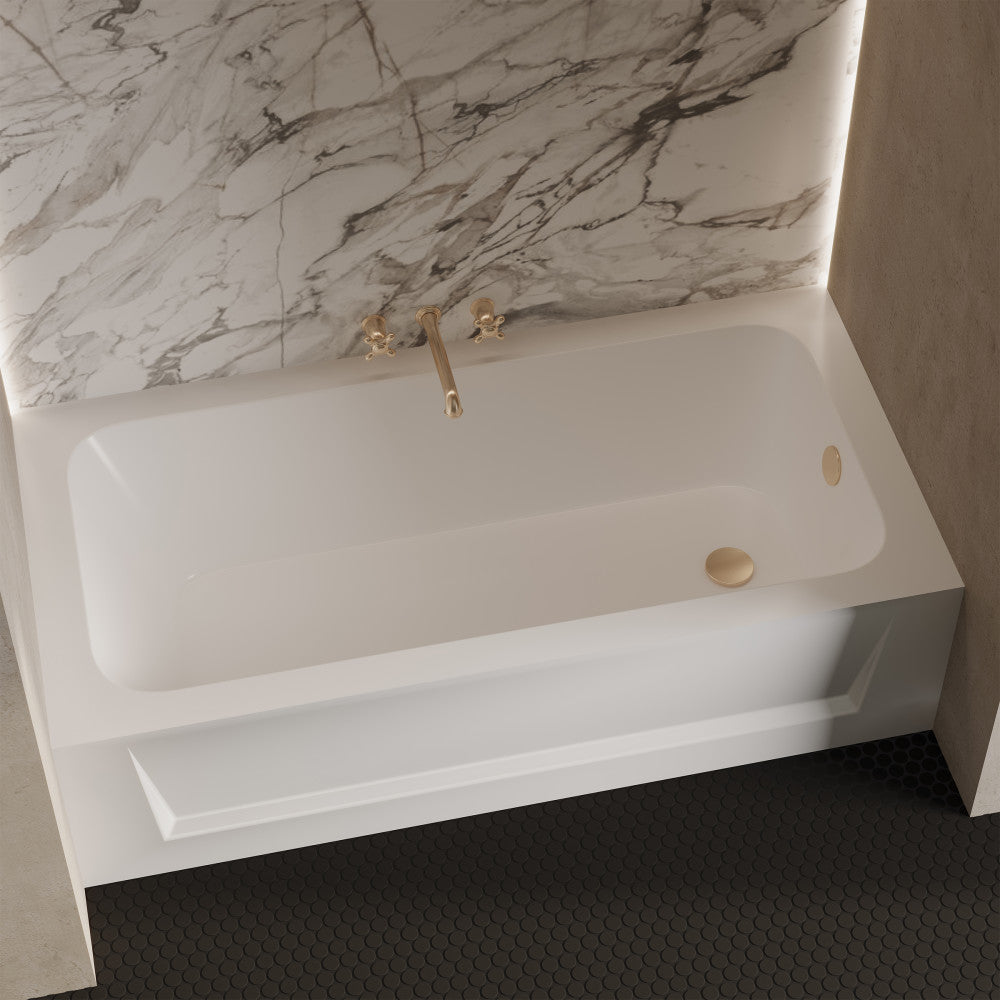 60" white alcove bathtub with right-hand drain and apron front in modern bathroom setting.