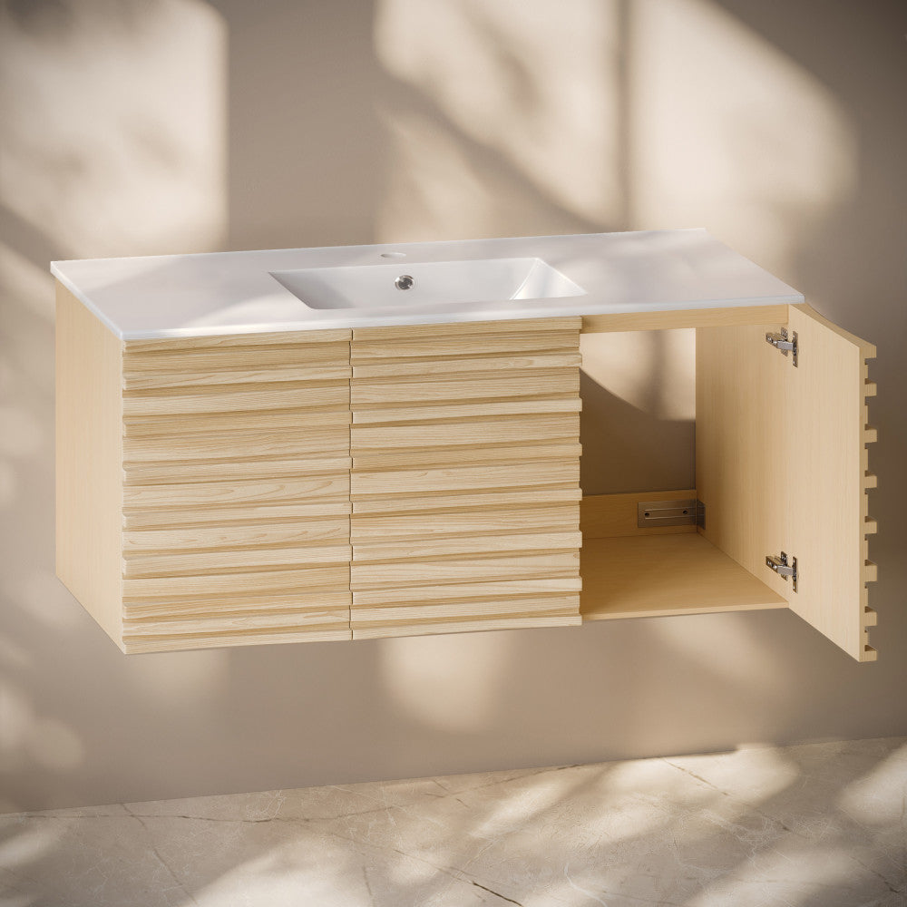 Cascade 48" Wall-Mounted Bathroom Vanity in Natural Oak with Sink Top