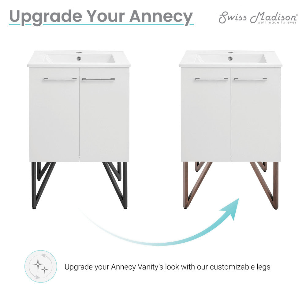 Set of freestanding Annecy vanity legs in oil-rubbed bronze with angled metal design.