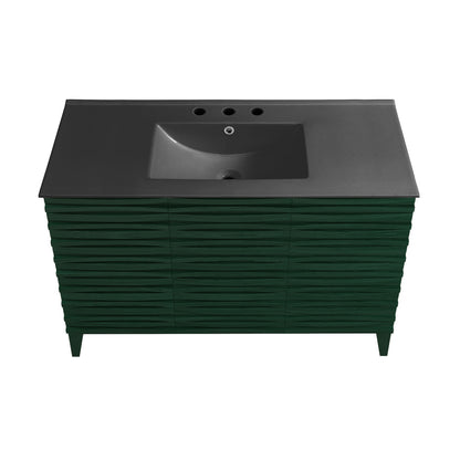 Cascade 48" Freestanding Bathroom Vanity in Green Oak with Black 3-Hole Widespread Sink Top