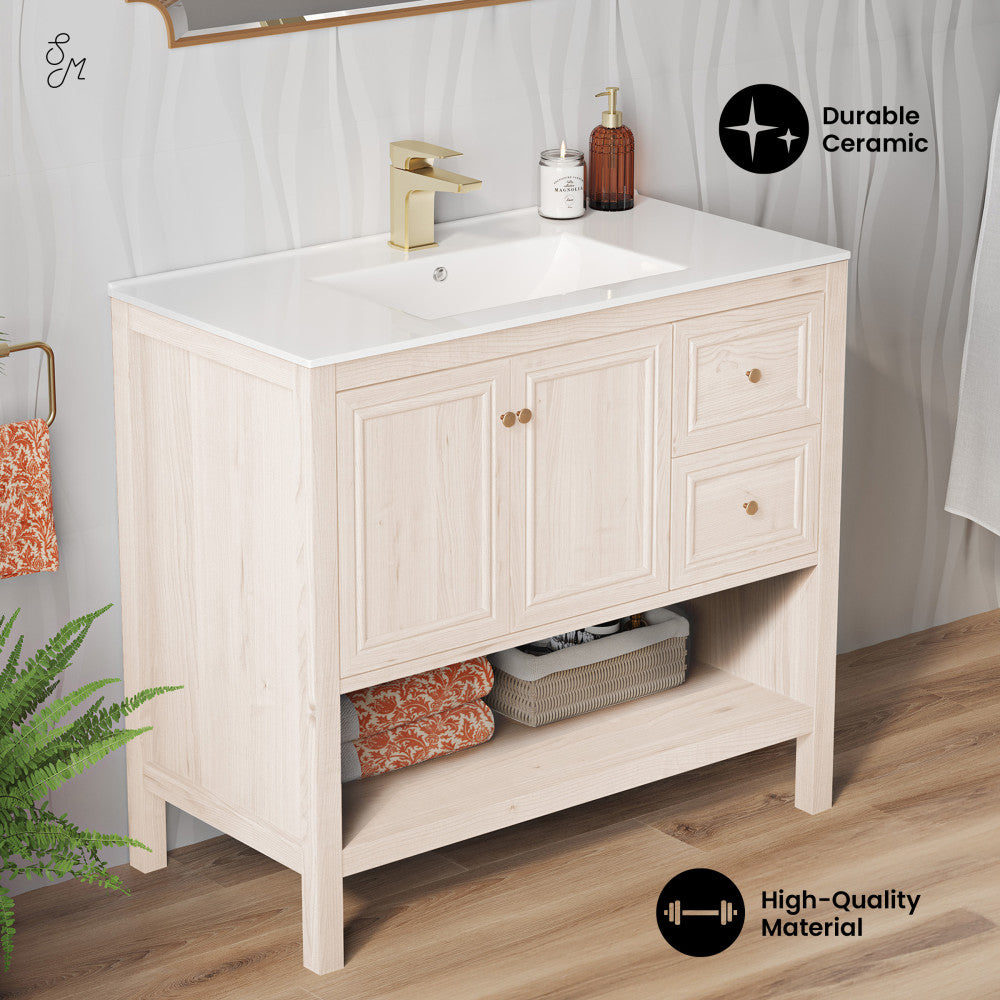 Chateau 36" Freestanding Bathroom Vanity in White Oak with Sink Top