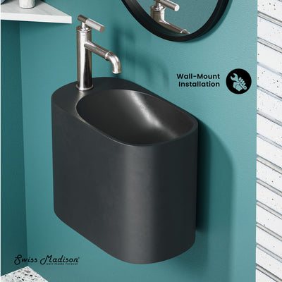 Terre 18" Solid Surface Oval Wall-Mounted Sink with Left Side Faucet Mount in Matte Black