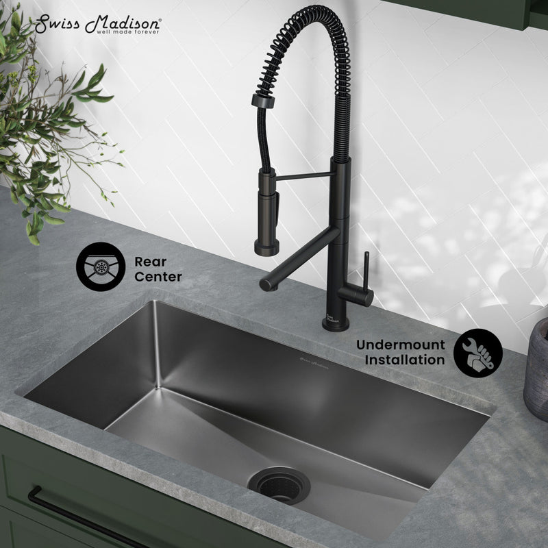 Rivage 30 x 18 Stainless Steel, Single Basin, Undermount Kitchen Sink,Black