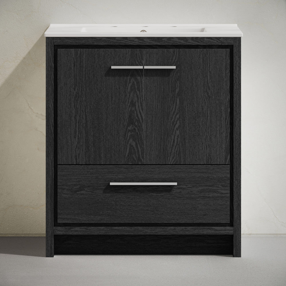 Virage 30" Freestanding Bathroom Vanity in Black Oak with 3-Hole Widespread Sink Top