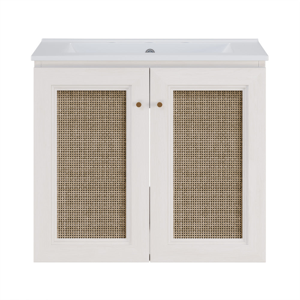 Classe 24" Wall-Mounted Bathroom Vanity in White Oak with Widespread Faucet Holes Vanity Top