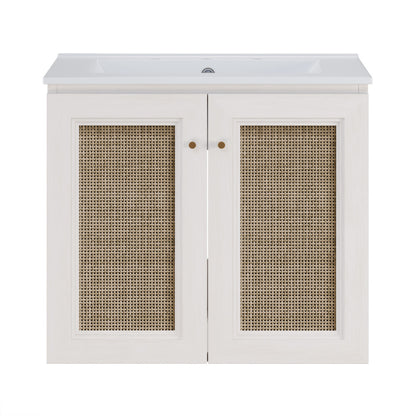 Classe 24" Wall-Mounted Bathroom Vanity in White Oak with Widespread Faucet Holes Vanity Top