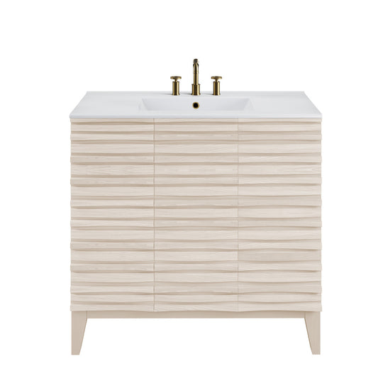 Cascade 36 in. White Oak Bathroom Vanity With White, 3-Hole Ceramic Sink Top