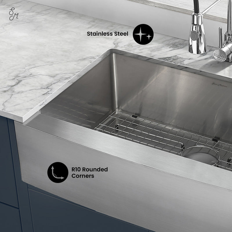 Rivage 33 x 21 Stainless Steel, Single Basin, Farmhouse Kitchen Sink with Apron