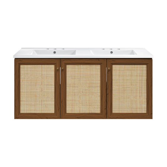 Classe 48" Wall-Mounted Bathroom Vanity in Brown Oak with 3-Hole Centerset Double Basin Sink Top