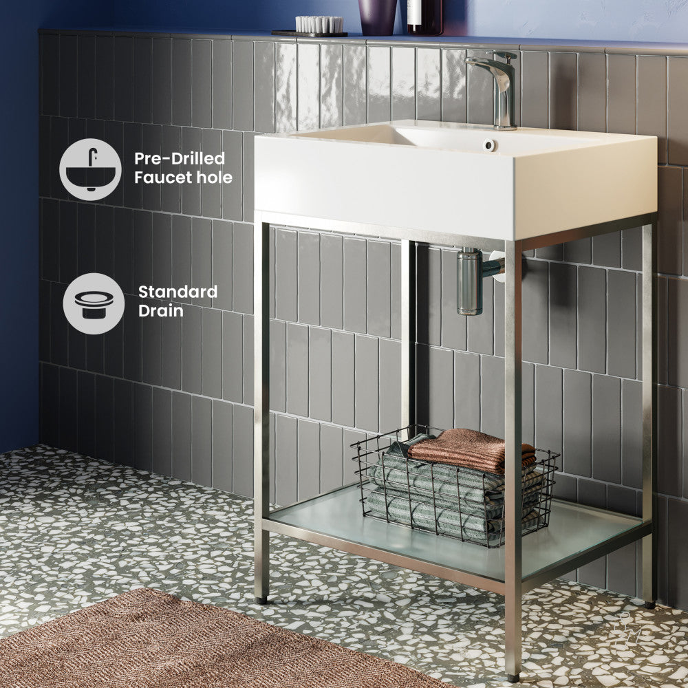 Pierre 24 Single, Freestanding, Open Shelf, Chrome Metal Frame Bathroom Vanity