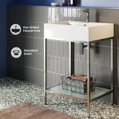 Pierre 24 Single, Freestanding, Open Shelf, Chrome Metal Frame Bathroom Vanity