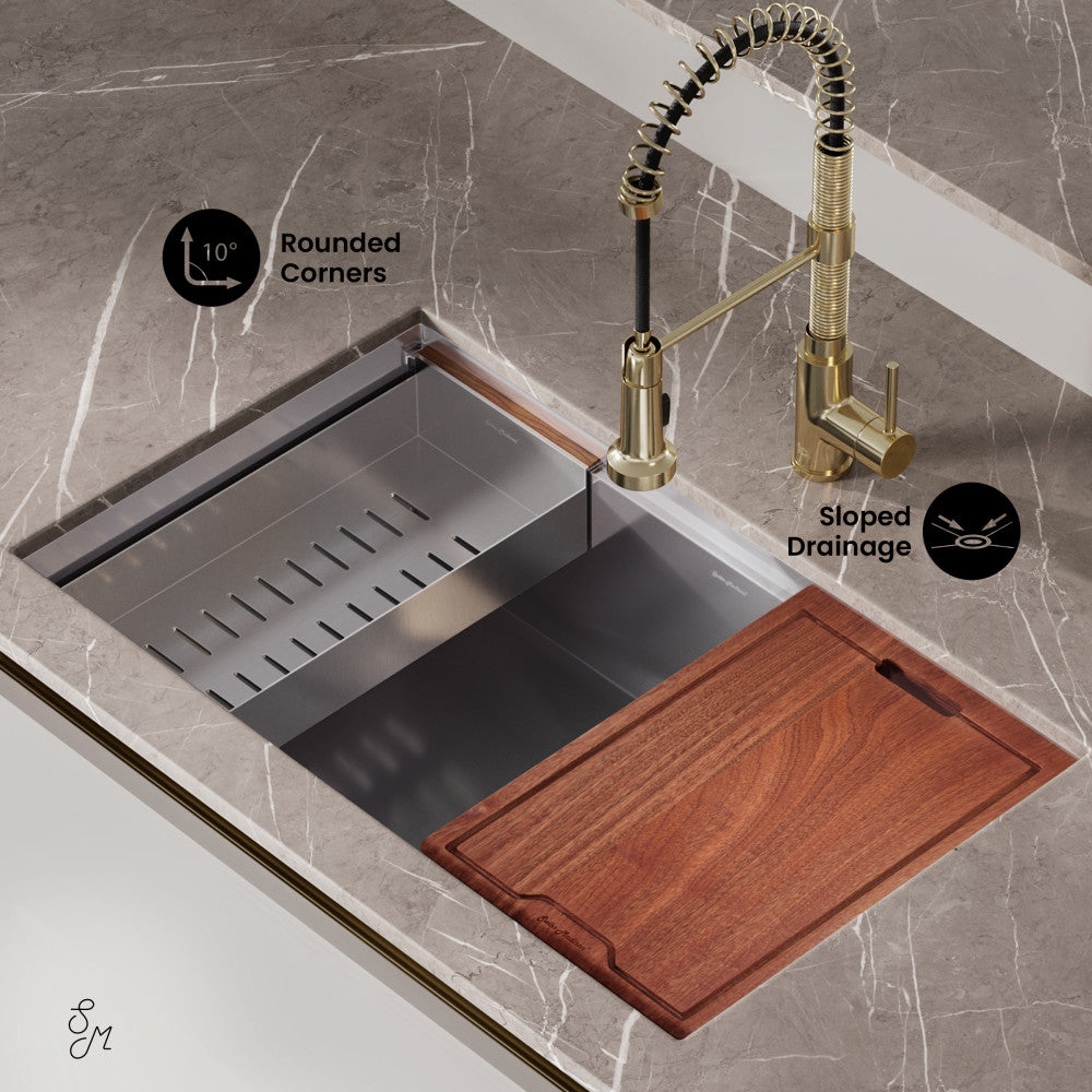 Rivage 32 x 19 Single Basin Undermount Kitchen Workstation Sink