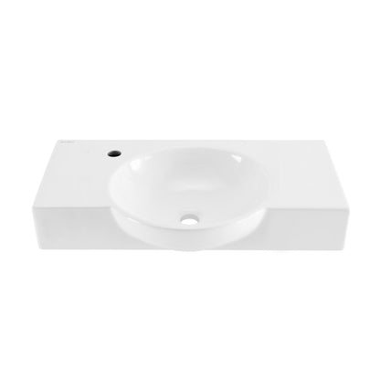 Chateau 30" Wall-Mounted Sink Center Basin with Left Side Faucet Mount in Glossy White