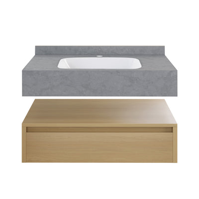 Avancer 36" Wall-Mounted Bathroom Vanity in Natural Oak with Charcoal Gray Sink Top