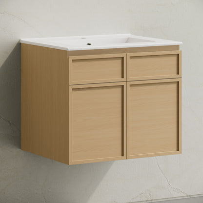 St. Tropez 24" Wall-Mounted Bathroom Vanity in Natural Oak with Sink Top