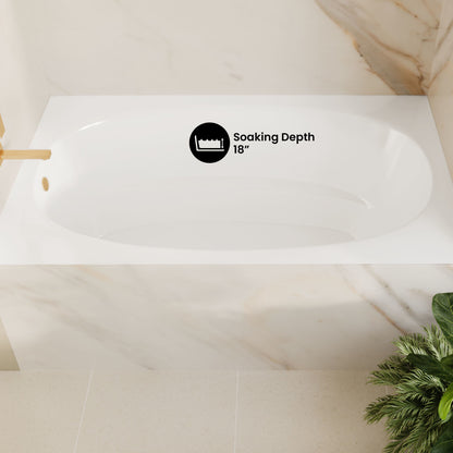 Claire 60 x 42 Oval Drop-in Reversible Drain Soaking Bathtub in Glossy White