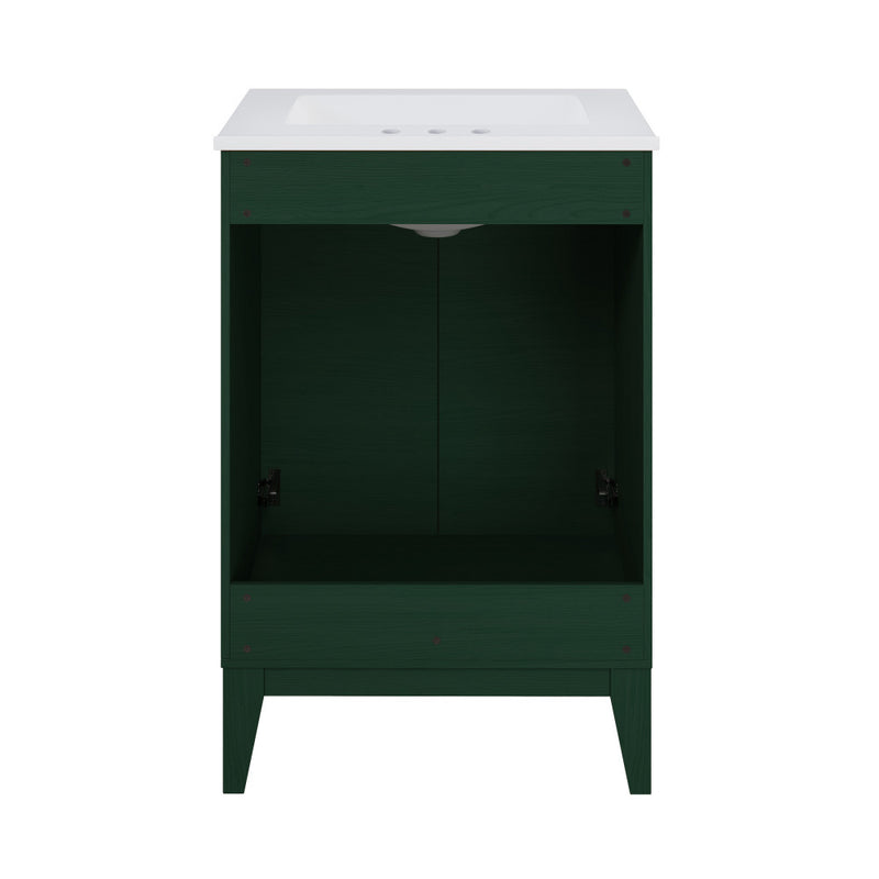 Cascade 24" Freestanding Bathroom Vanity in Green Oak with 3-Hole Widespread Sink Top