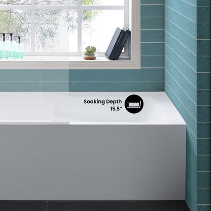 Voltaire 54 x 30 Skirted Left Drain Soaking Alcove Bathtub in Glossy White with Integrated Armrest