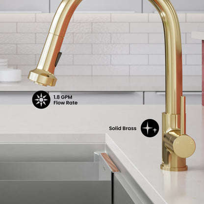 Nouvet Single Handle, Pull-Down Kitchen Faucet in Brushed Gold