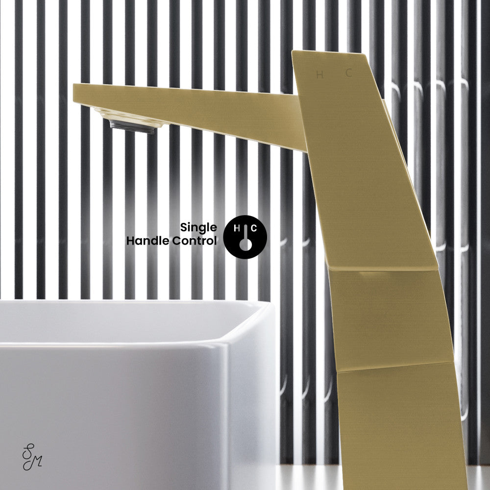 Carre Single Hole, Single-Handle, High Arc Bathroom Faucet in Brushed Gold