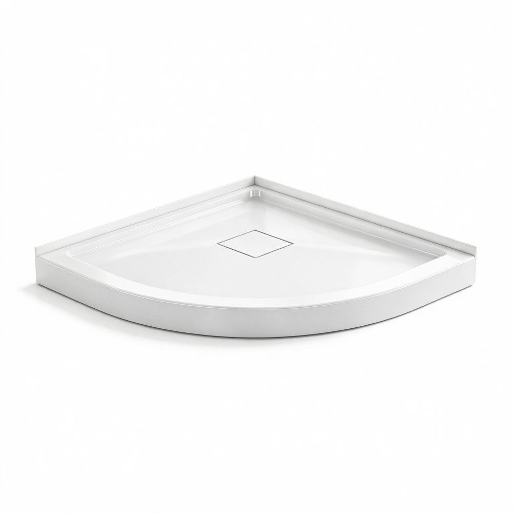 Marquette 32" x 32" Round Corner Double-Threshold Shower Pan Base with Center Drain in Glossy White