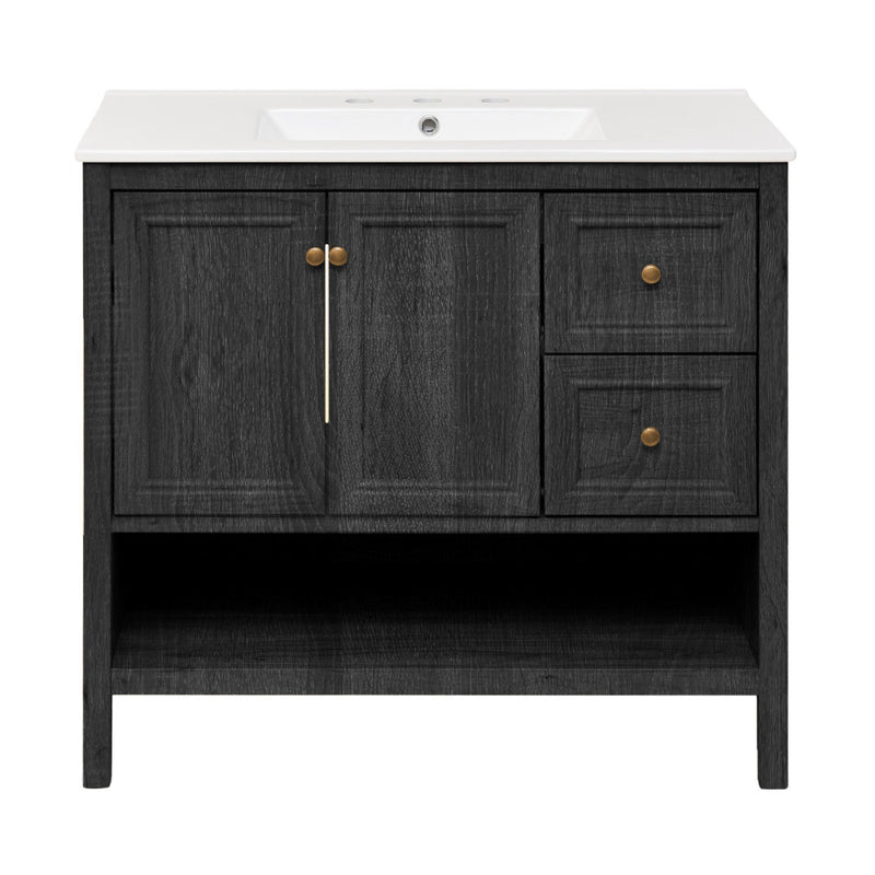 Chateau 36" Freestanding Bathroom Vanity in Black Oak with 3-Hole Widespread Sink Top