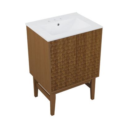 Bosse 24" Freestanding Bathroom Vanity in Brown Oak with 3-Hole Centerset Sink Top
