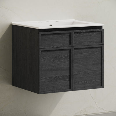 St. Tropez 24" Wall-Mounted Bathroom Vanity in Black Oak with 3-Hole Widespread Sink Top