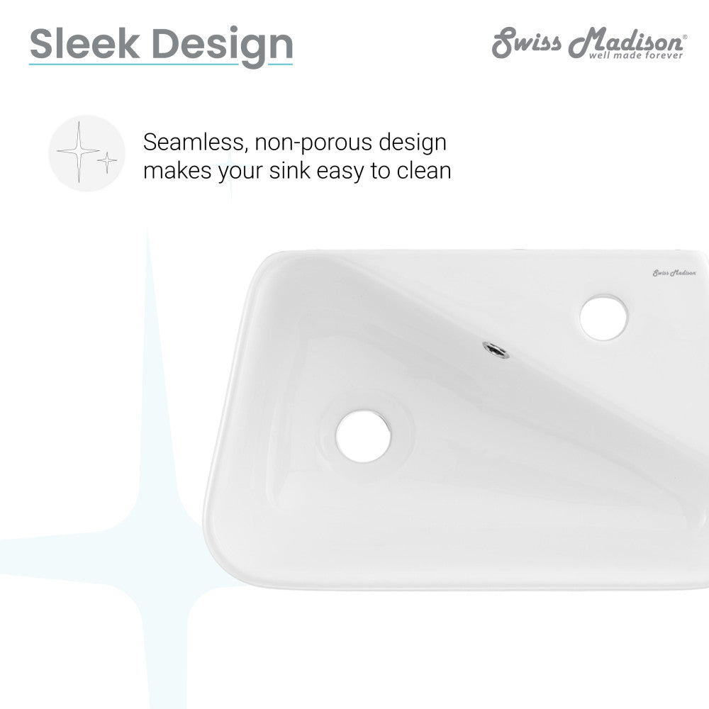 18 x 11 white ceramic wall-hung sink with right side faucet mount, sleek rectangular design.