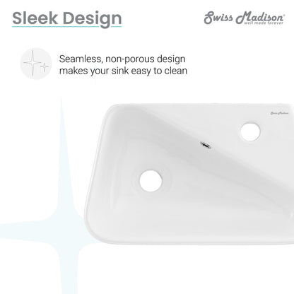 18 x 11 white ceramic wall-hung sink with right side faucet mount, sleek rectangular design.