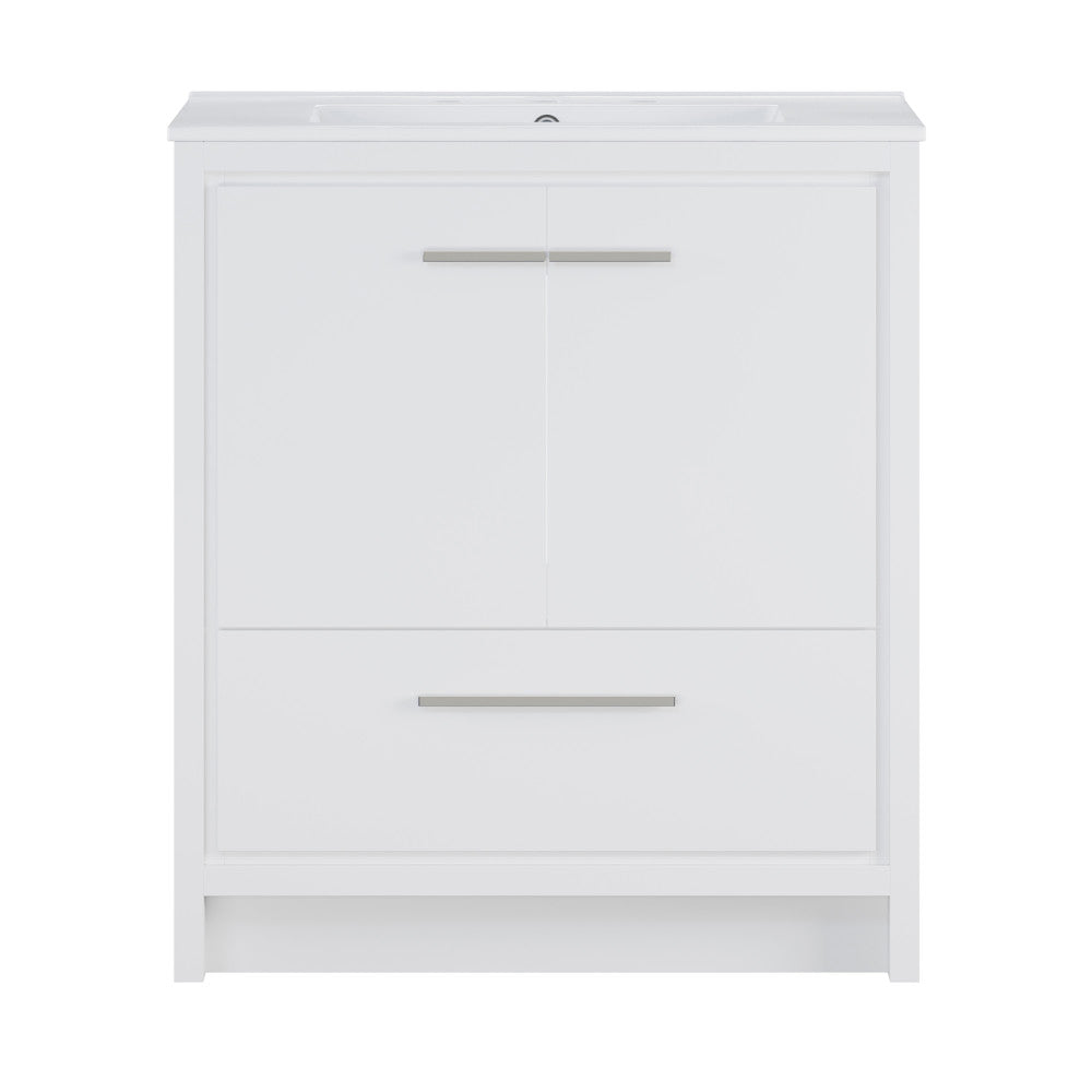 Virage 30" Freestanding Bathroom Vanity in White with 3-Hole Widespread Sink Top