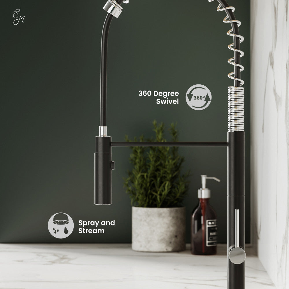 Chalet Single Handle, Pull-Down Kitchen Faucet in Brushed Nickel and Black