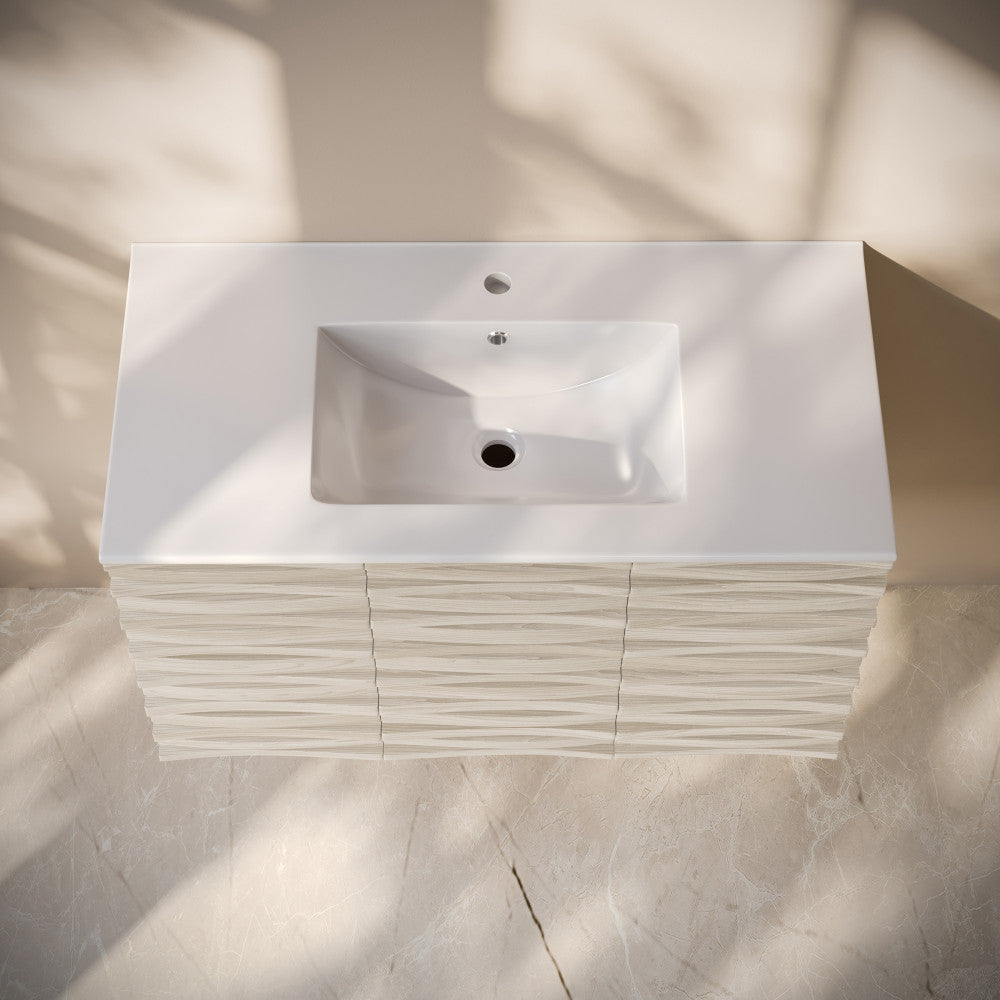 Cascade 36" Wall-Mounted Bathroom Vanity in White Oak with Sink Top