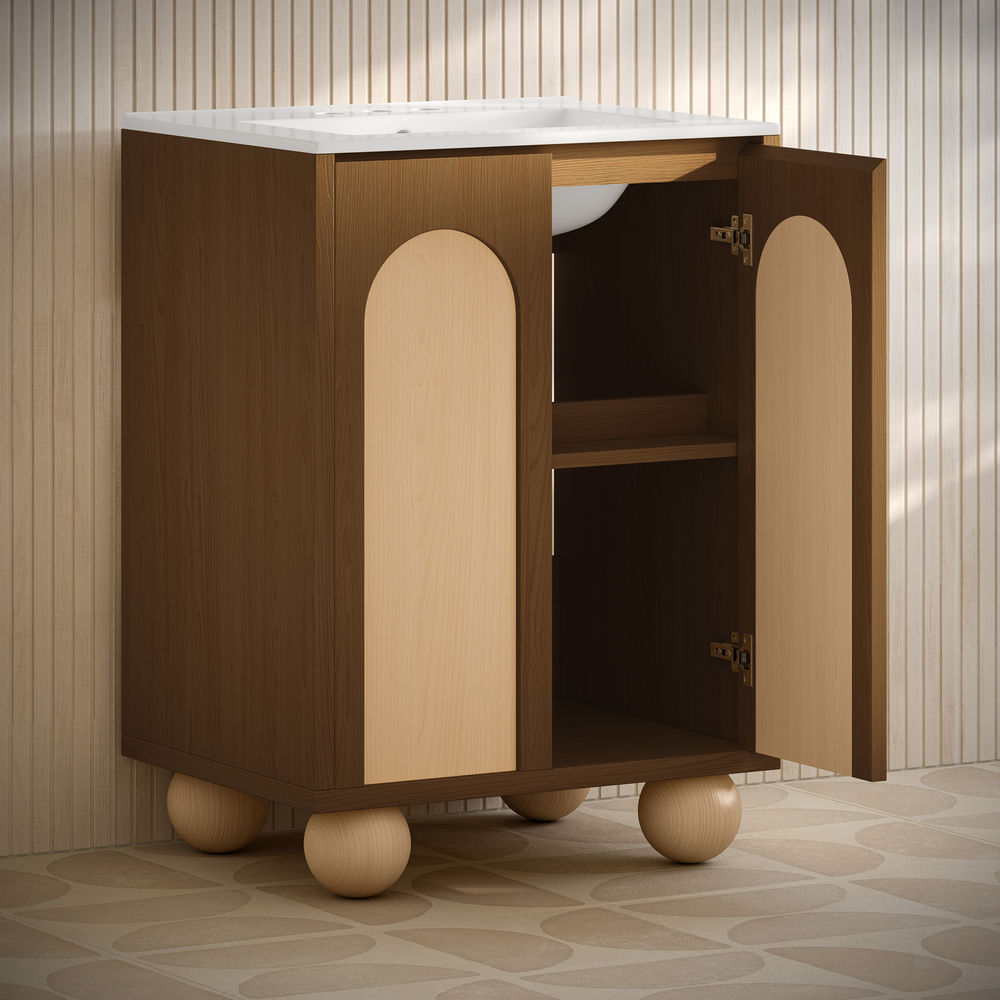 Porte 24" Freestanding Bathroom Vanity in Brown Oak with 3-Hole Centerset Sink Top