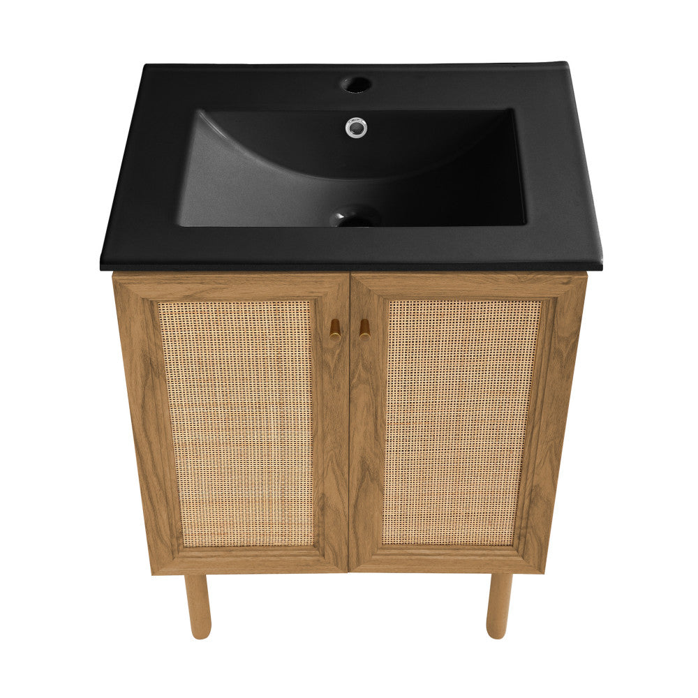 Classe 24" Freestanding Bathroom Vanity in Golden Oak with Black Sink Top