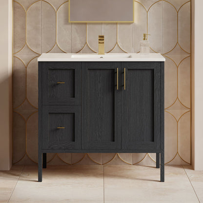 Forme 36" Modular Freestanding Bathroom Vanity with Sink Top in Black Oak