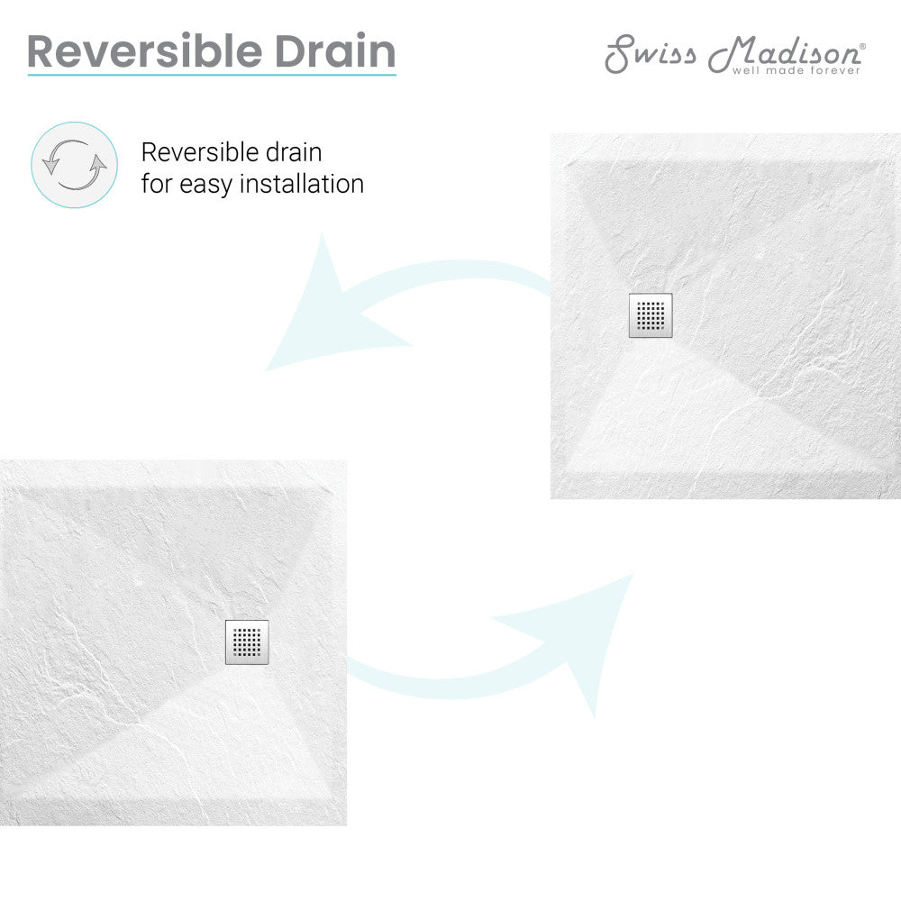 36" x 36" Terre P Series shower base, square design, reversible drain, textured surface.