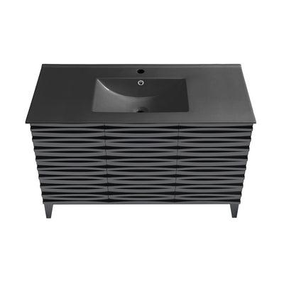 Cascade 48 in. Black Oak Bathroom Vanity With Black Ceramic Sink Top