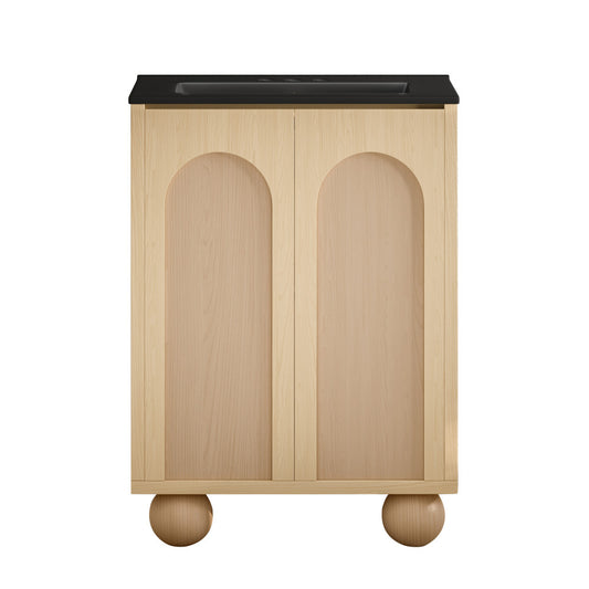 Plaisir II 24" Freestanding Bathroom Vanity in Natural Oak with Black 3-Hole Centerset Sink Top