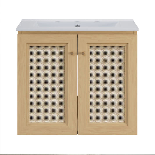 Classe 24" Wall-Mounted Bathroom Vanity in Natural Oak with Widespread Faucet Holes Vanity Top