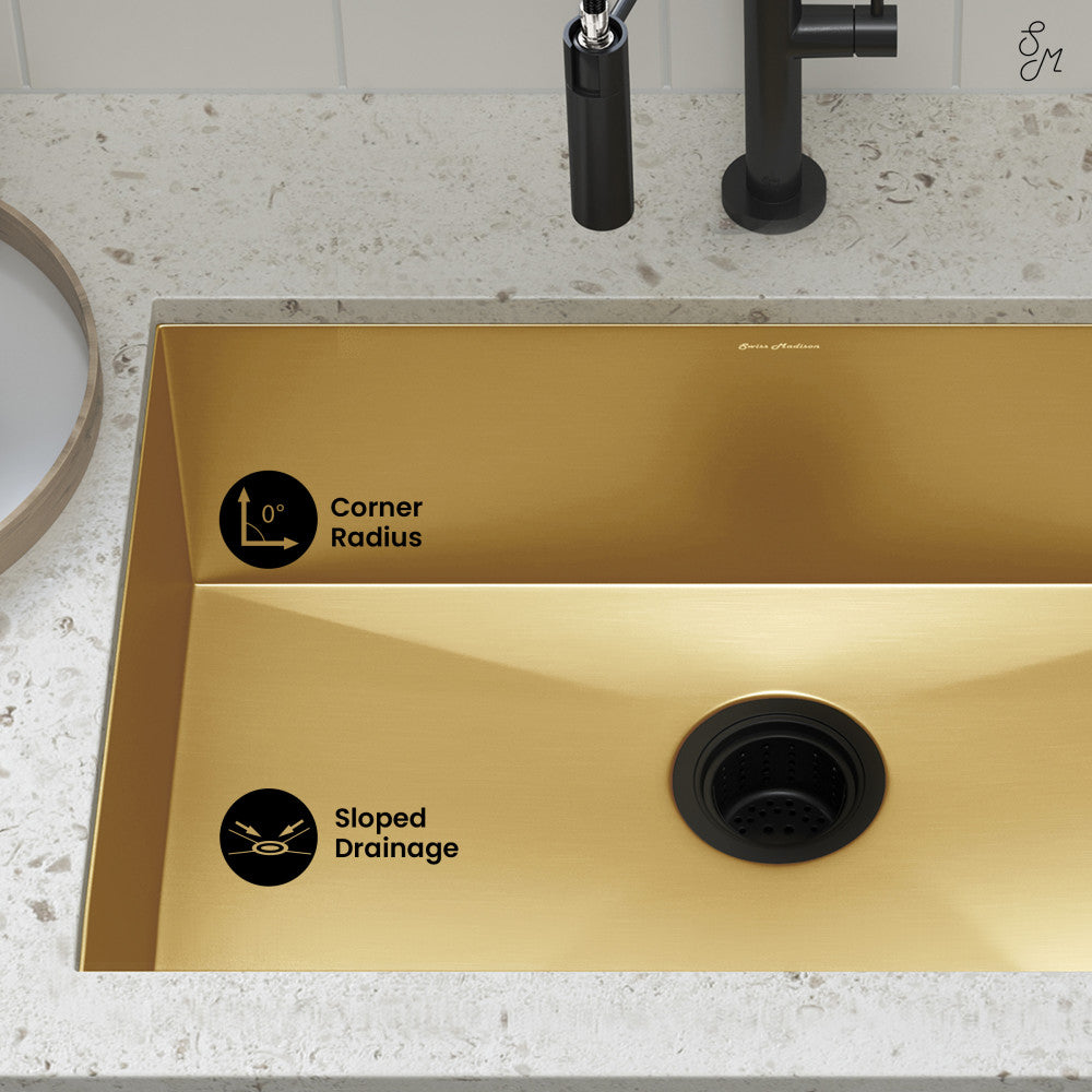 Tourner 27 x 19 Stainless Steel, Single Basin, Undermount Kitchen Sink in Gold