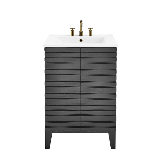 Cascade 24 in. Black Oak Bathroom Vanity With White, 3-Hole Ceramic Sink Top