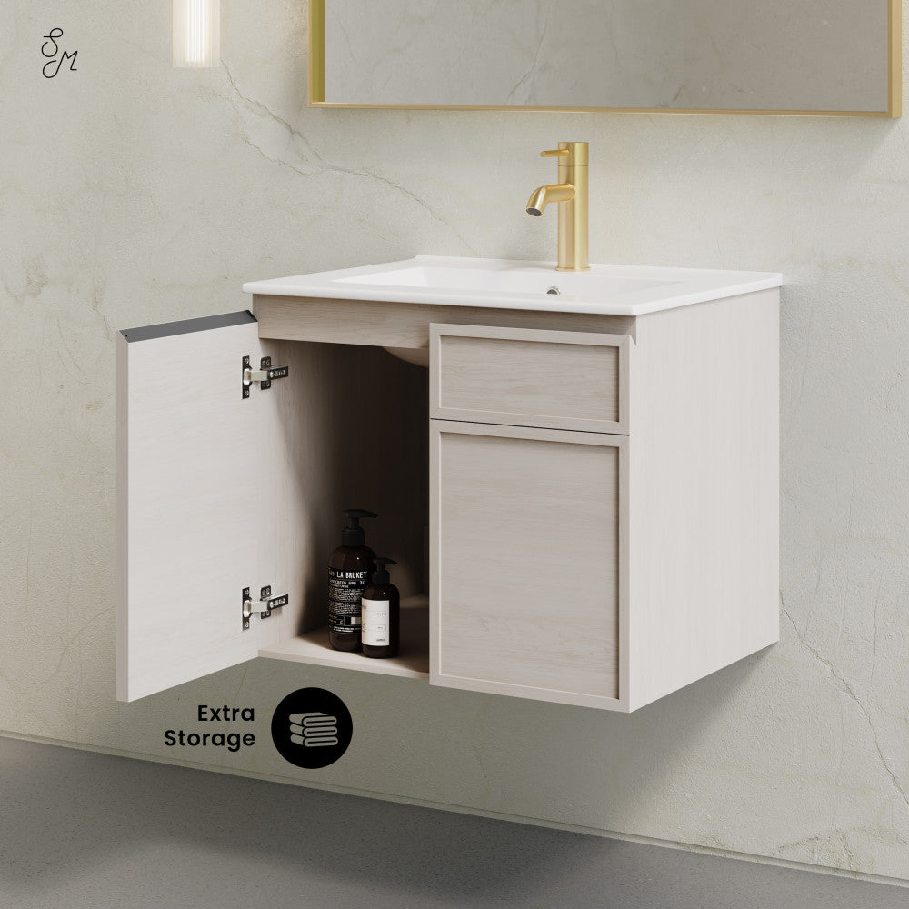 St. Tropez 24" Wall-Mounted Bathroom Vanity in White Oak with Sink Top