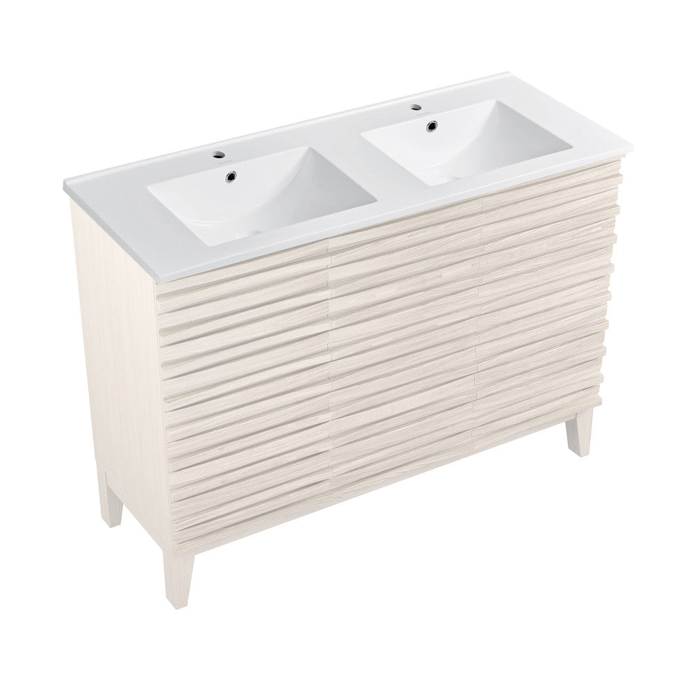 Cascade 48" Freestanding Bathroom Vanity in White Oak with Double Basin Sink Top