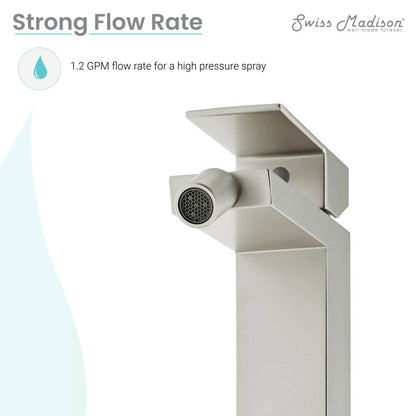 Single-handle bidet faucet in nickel finish with angled spout and modern square base.