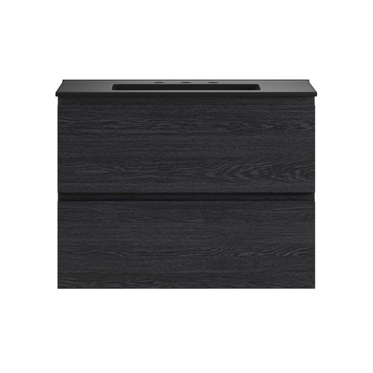 Liberte 30" Wall-Mounted Bathroom Vanity in Black Oak with Black 3-Hole Widespread Sink Top