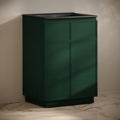St. Tropez 24" Freestanding Bathroom Vanity in Green Oak with Black 3-Hole Centerset Sink Top